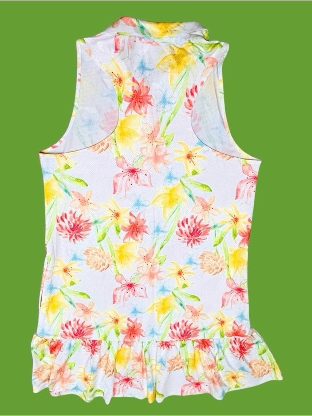 Gottex Dress Golf Tennis Tropical Lily Floral Sleeveless Ruffle Zip/Pockets L - Picture 6 of 11